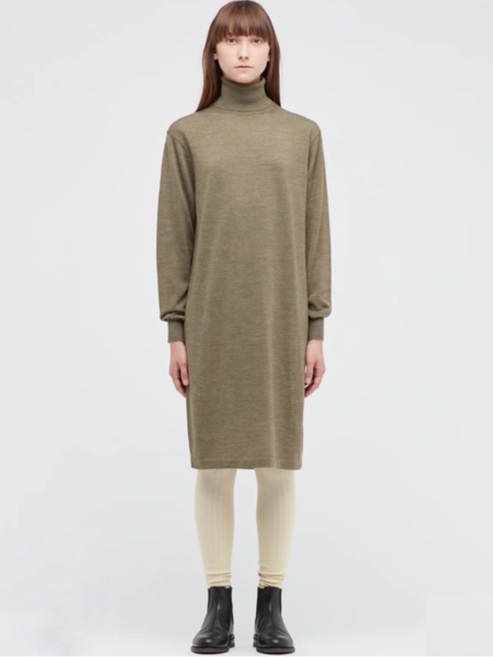 Uniqlo Wool Blend Turtleneck Knit Minimalist Sweater Dress